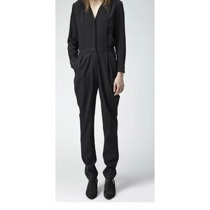 ALC Womens Black Long Sleeve Pleated Front Jumpsuit Hidden Button Size 4